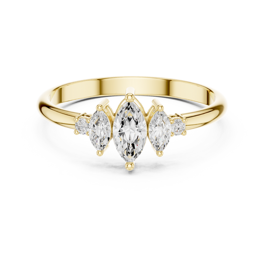 Triple Marquise & Round Accent Five-Stone Diamond Ring