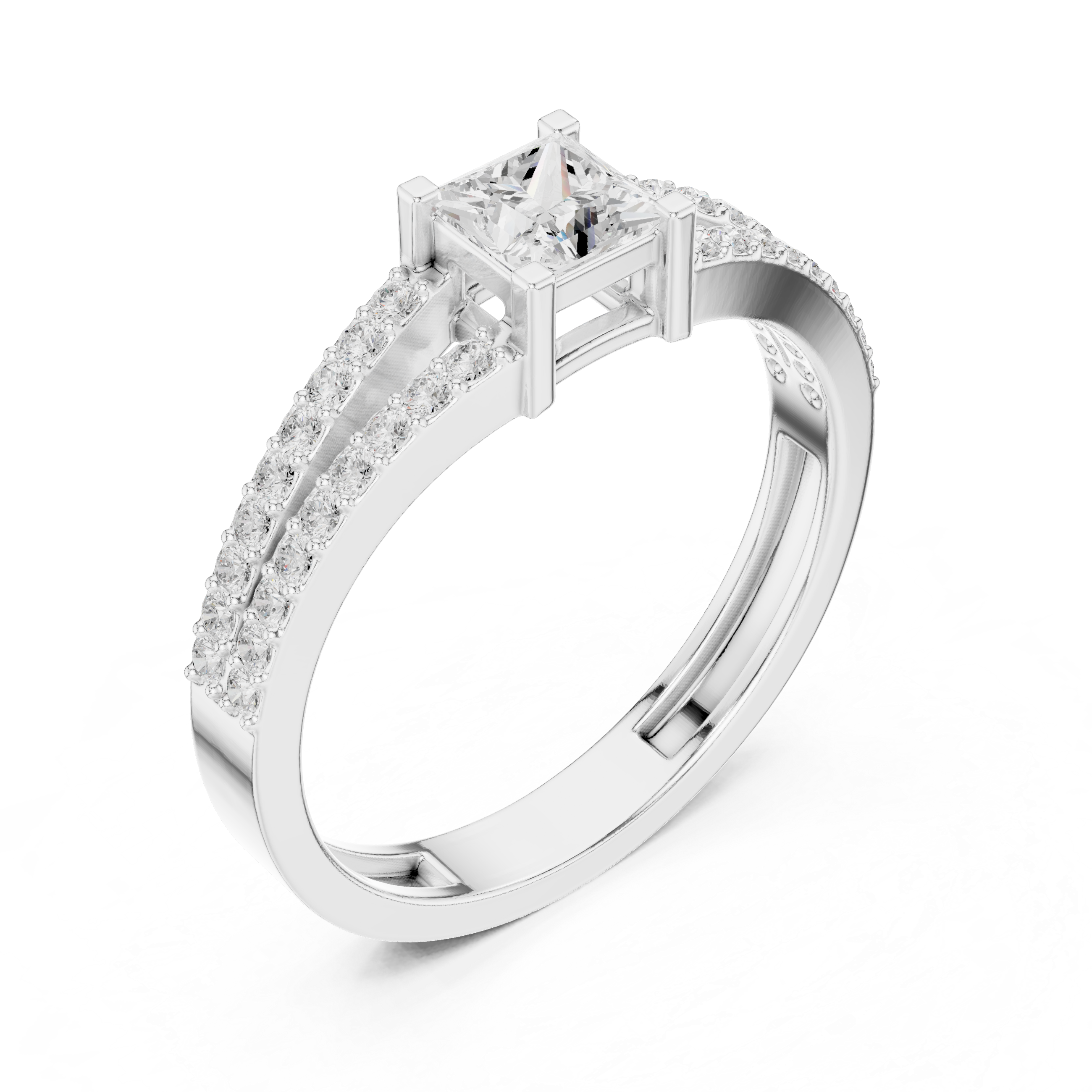 Princess Cut Split-Shank Engagement Ring