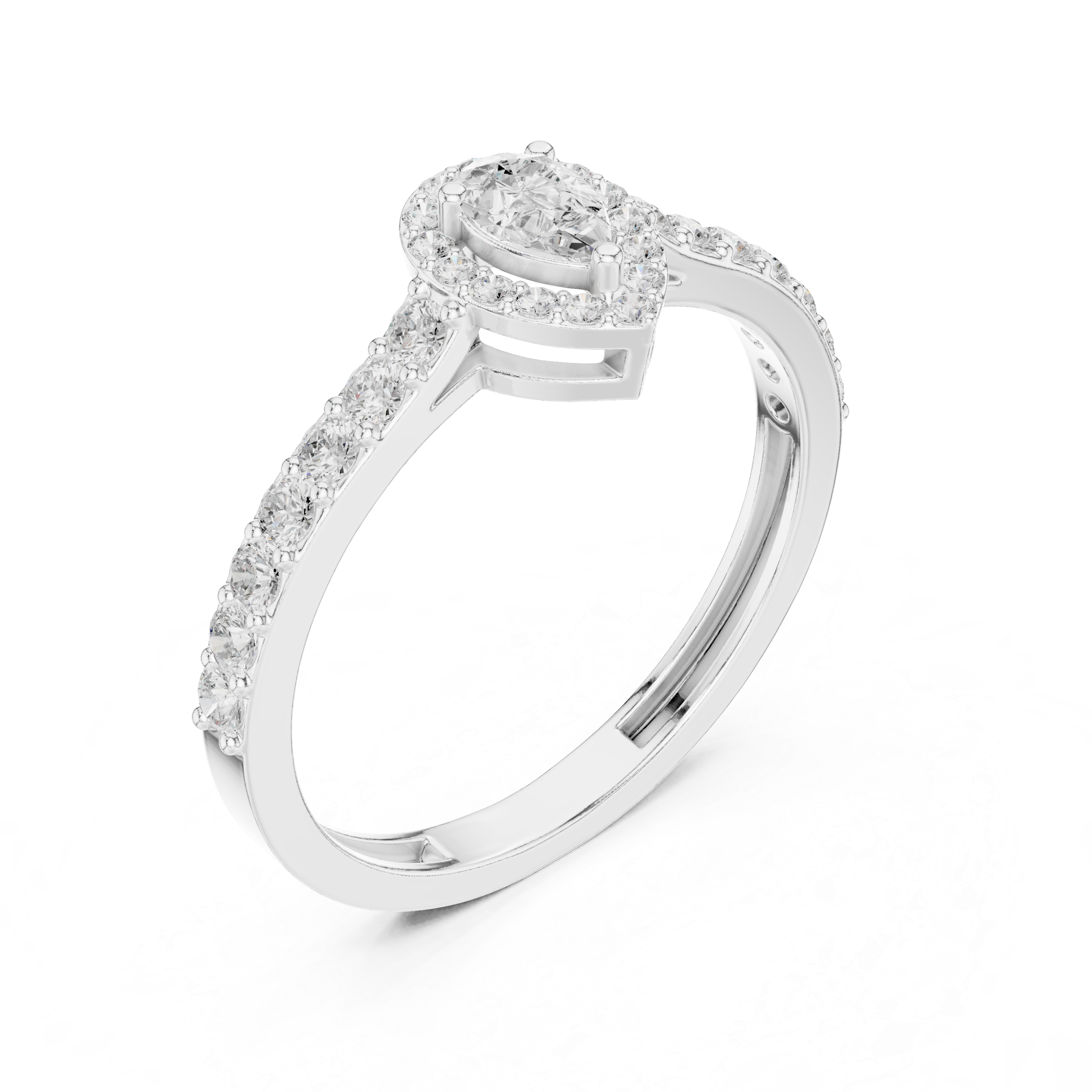 Pear Cut Halo Engagement Ring with Pavé Band