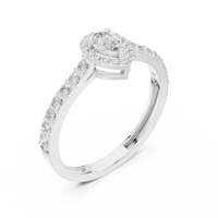 Pear Cut Halo Engagement Ring with Pavé Band