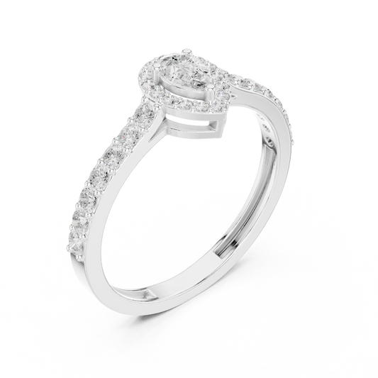 Pear Cut Halo Engagement Ring with Pavé Band