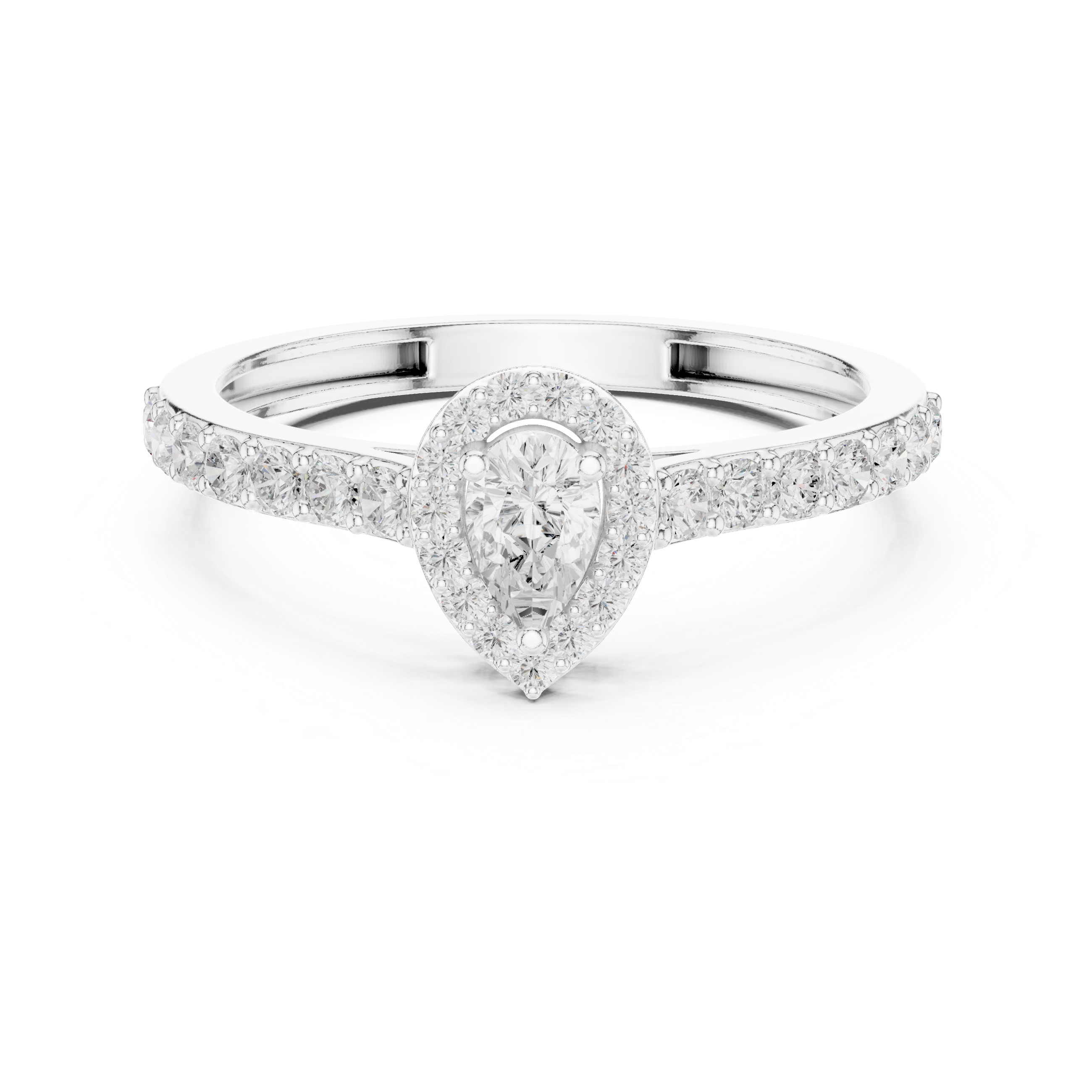 Pear Cut Halo Engagement Ring with Pavé Band