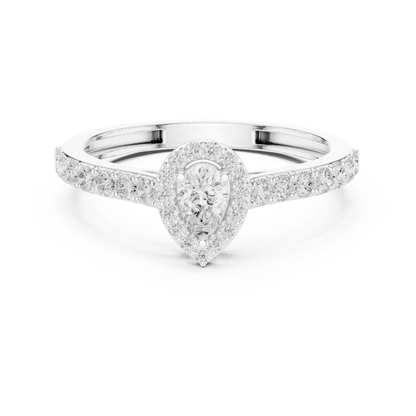 Pear Cut Halo Engagement Ring with Pavé Band