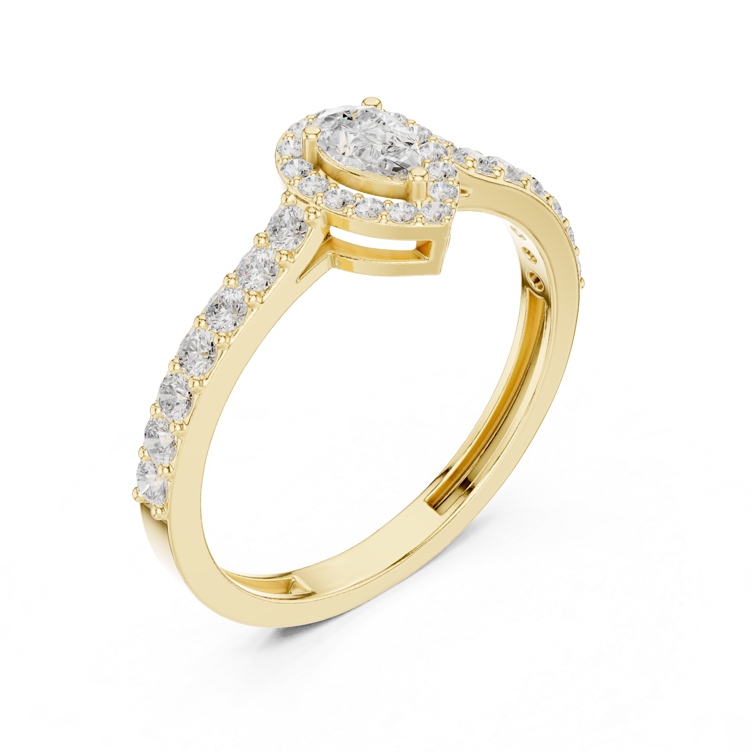 Pear Cut Halo Engagement Ring with Pavé Band