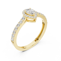 Pear Cut Halo Engagement Ring with Pavé Band