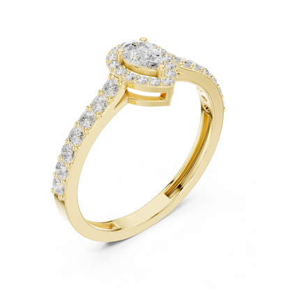 Pear Cut Halo Engagement Ring with Pavé Band