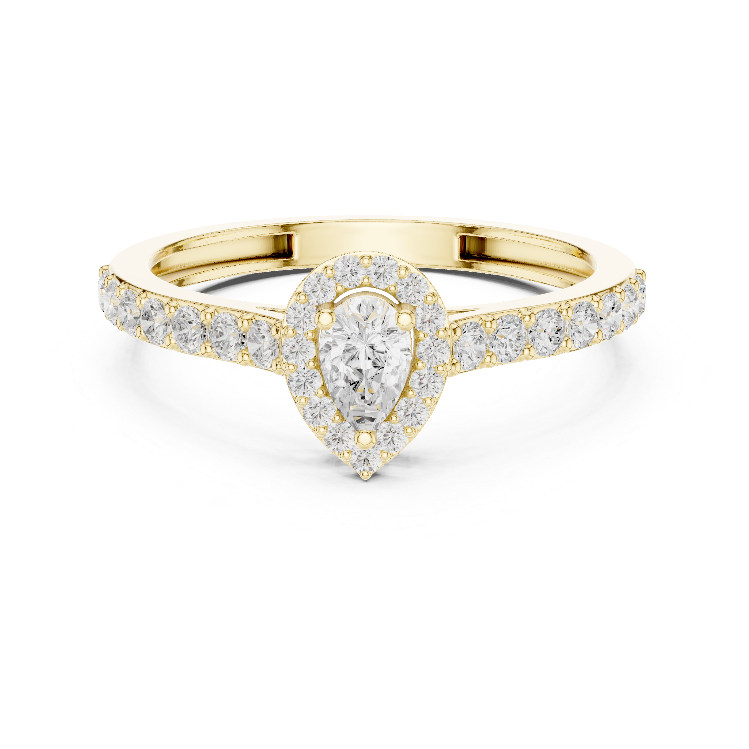 Pear Cut Halo Engagement Ring with Pavé Band