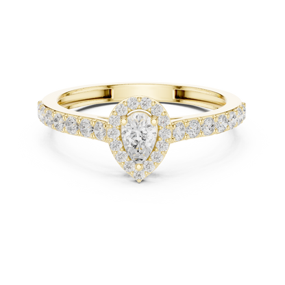 Pear Cut Halo Engagement Ring with Pavé Band