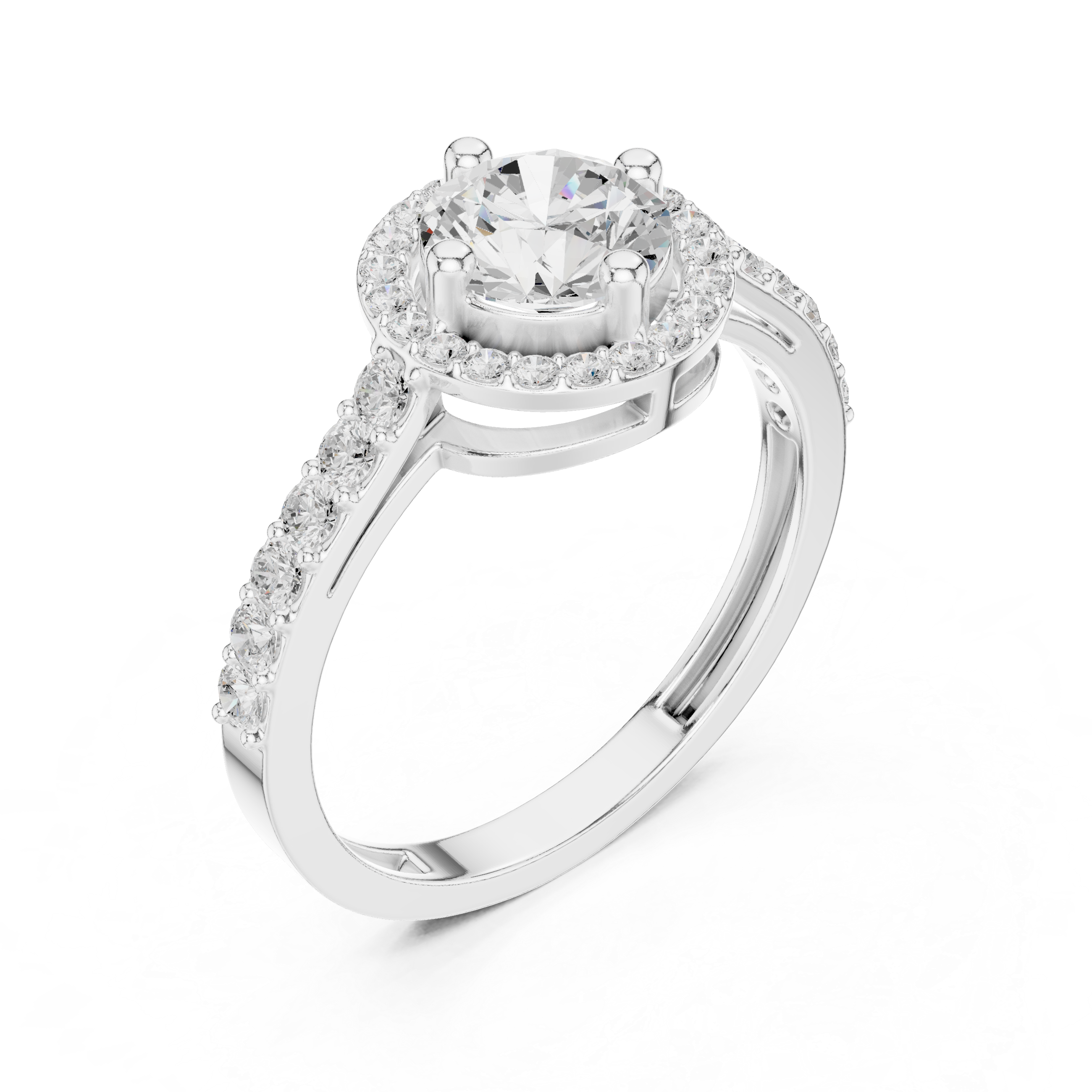 Round Brilliant Halo Engagement Ring with Pavé Band