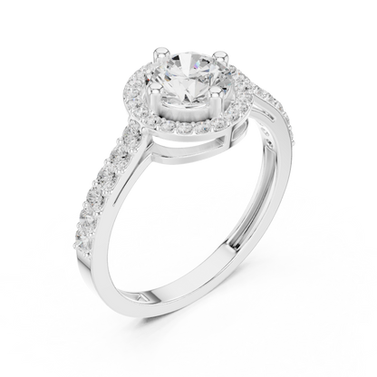 Round Brilliant Halo Engagement Ring with Pavé Band