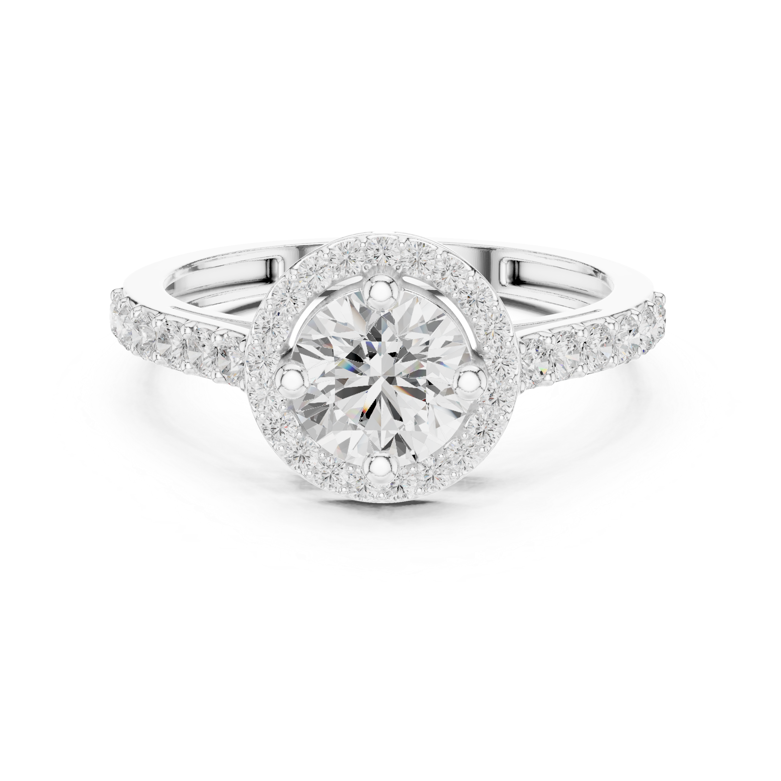 Round Brilliant Halo Engagement Ring with Pavé Band