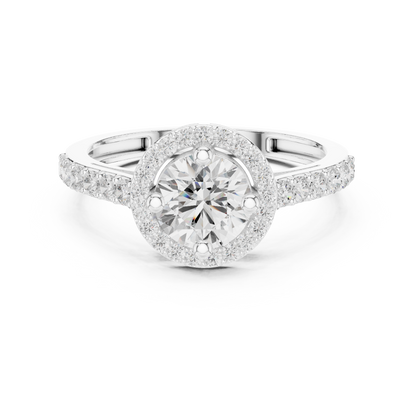 Round Brilliant Halo Engagement Ring with Pavé Band
