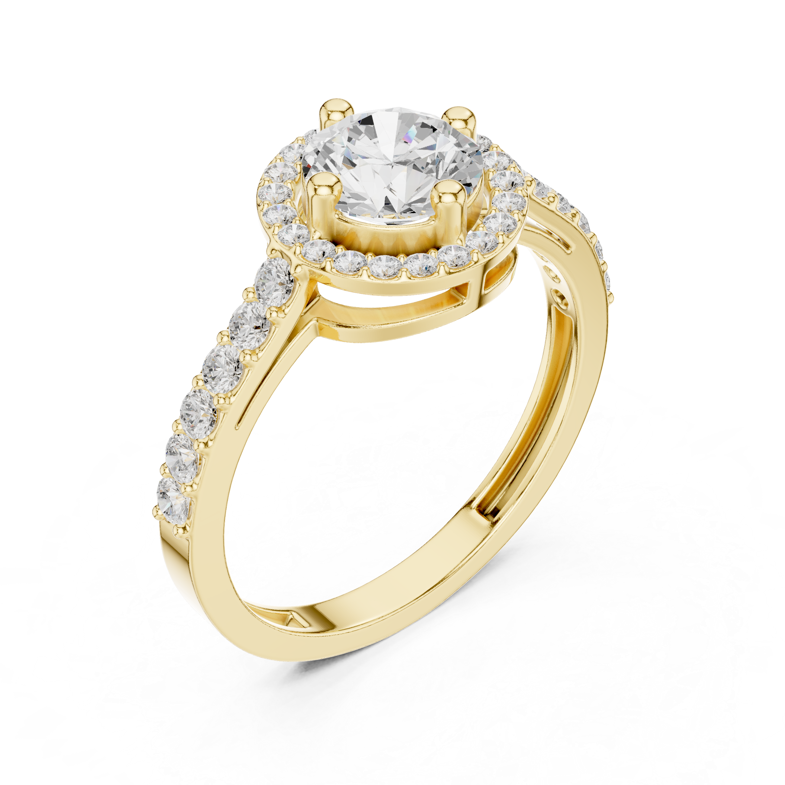 Round Brilliant Halo Engagement Ring with Pavé Band