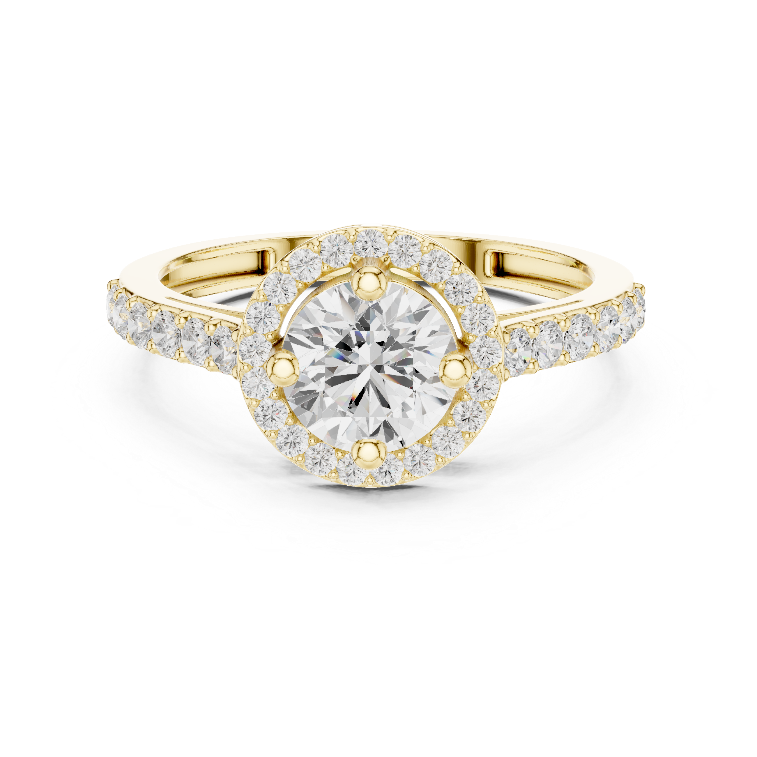 Round Brilliant Halo Engagement Ring with Pavé Band