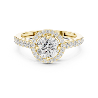 Round Brilliant Halo Engagement Ring with Pavé Band