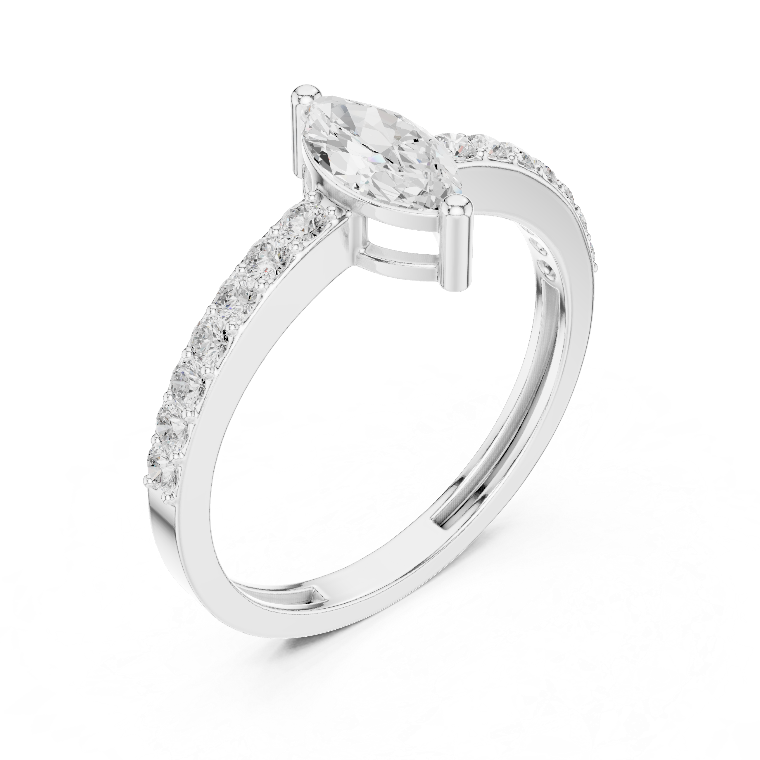 Marquise Cut Solitaire Ring with Pavé Band