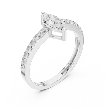Marquise Cut Solitaire Ring with Pavé Band