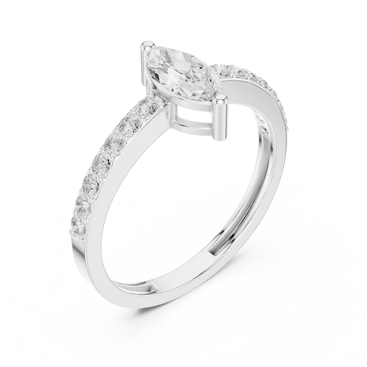Marquise Cut Solitaire Ring with Pavé Band