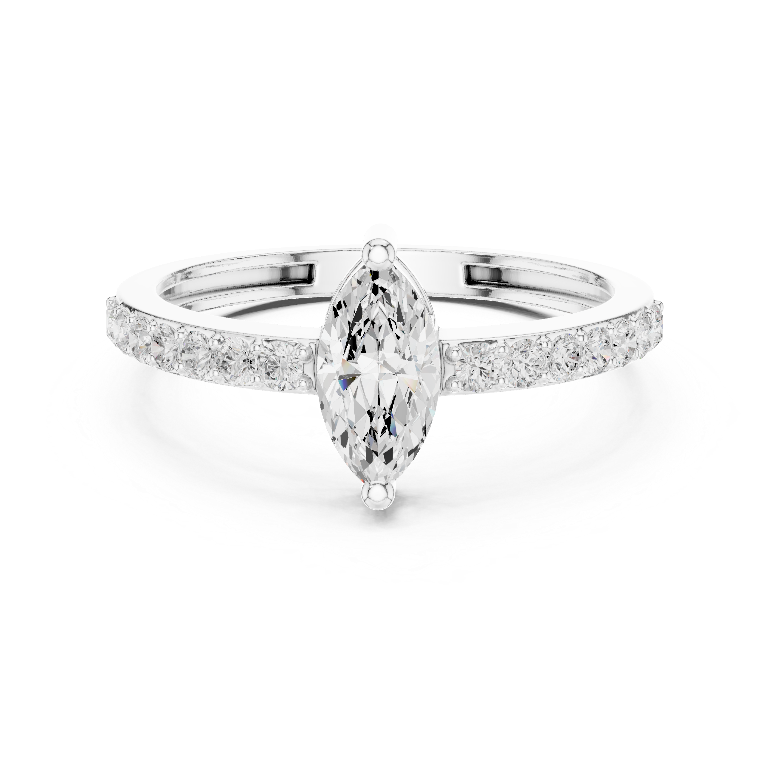 Marquise Cut Solitaire Ring with Pavé Band