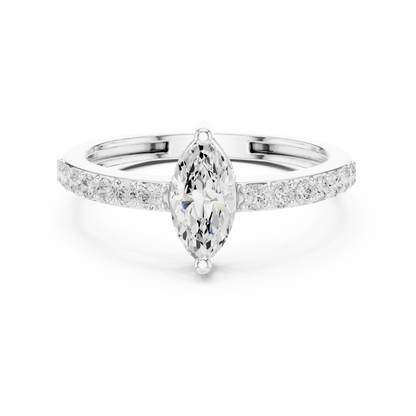 Marquise Cut Solitaire Ring with Pavé Band