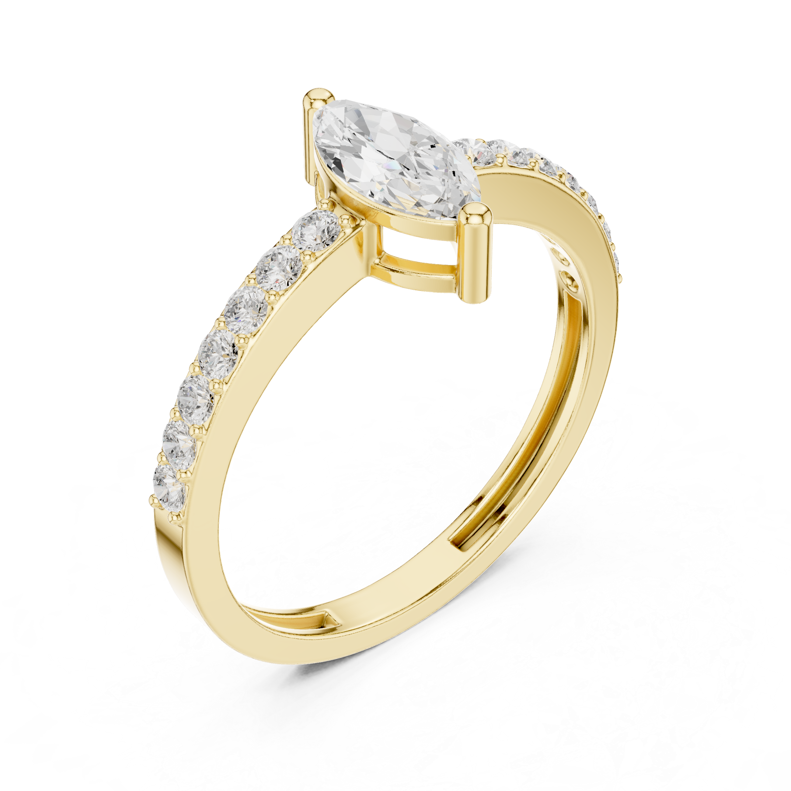 Marquise Cut Solitaire Ring with Pavé Band
