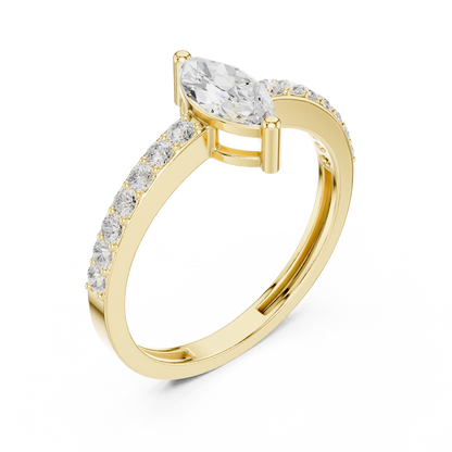 Marquise Cut Solitaire Ring with Pavé Band