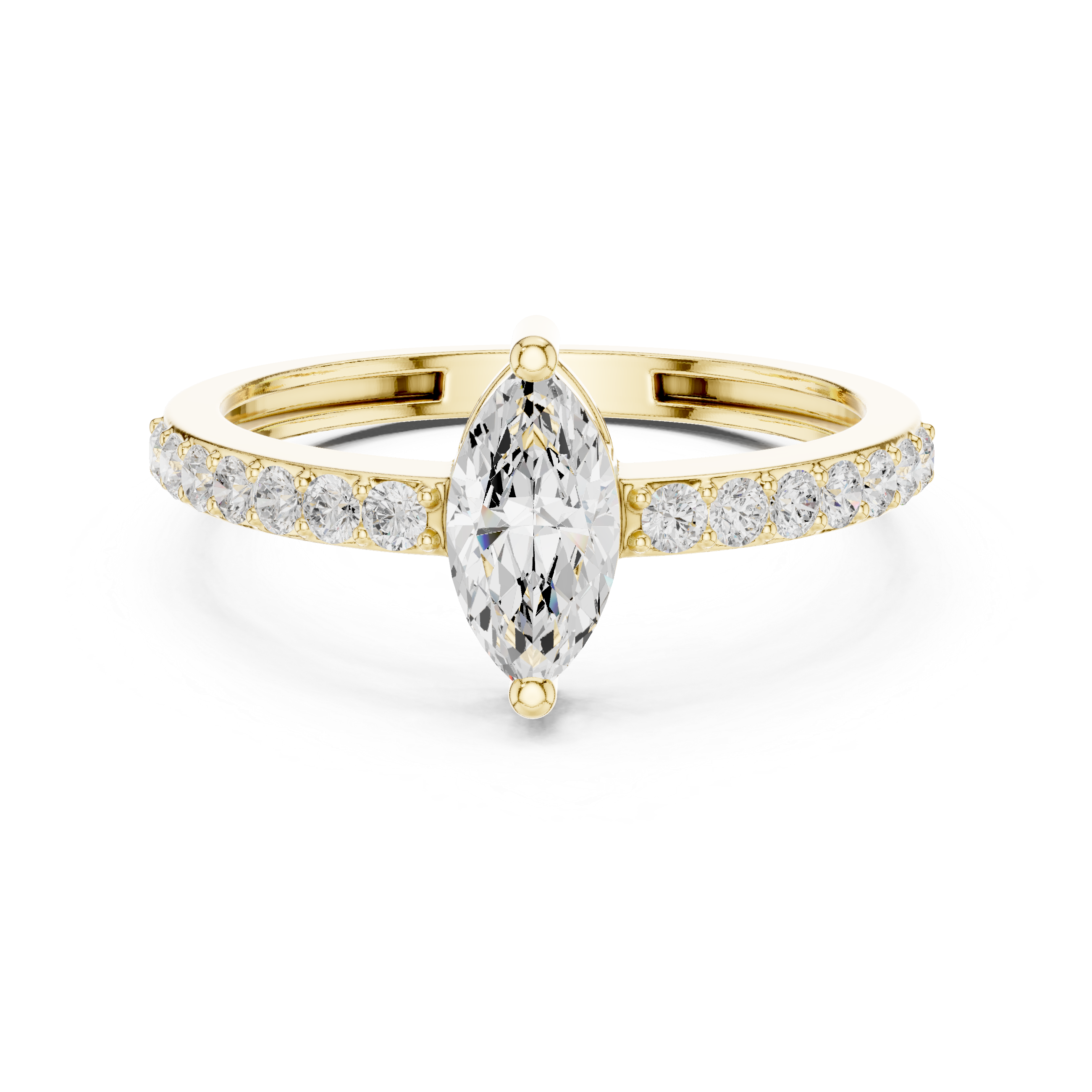 Marquise Cut Solitaire Ring with Pavé Band