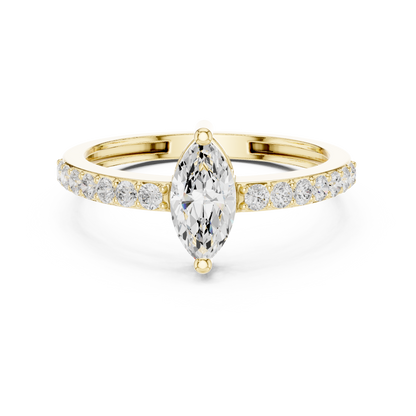 Marquise Cut Solitaire Ring with Pavé Band