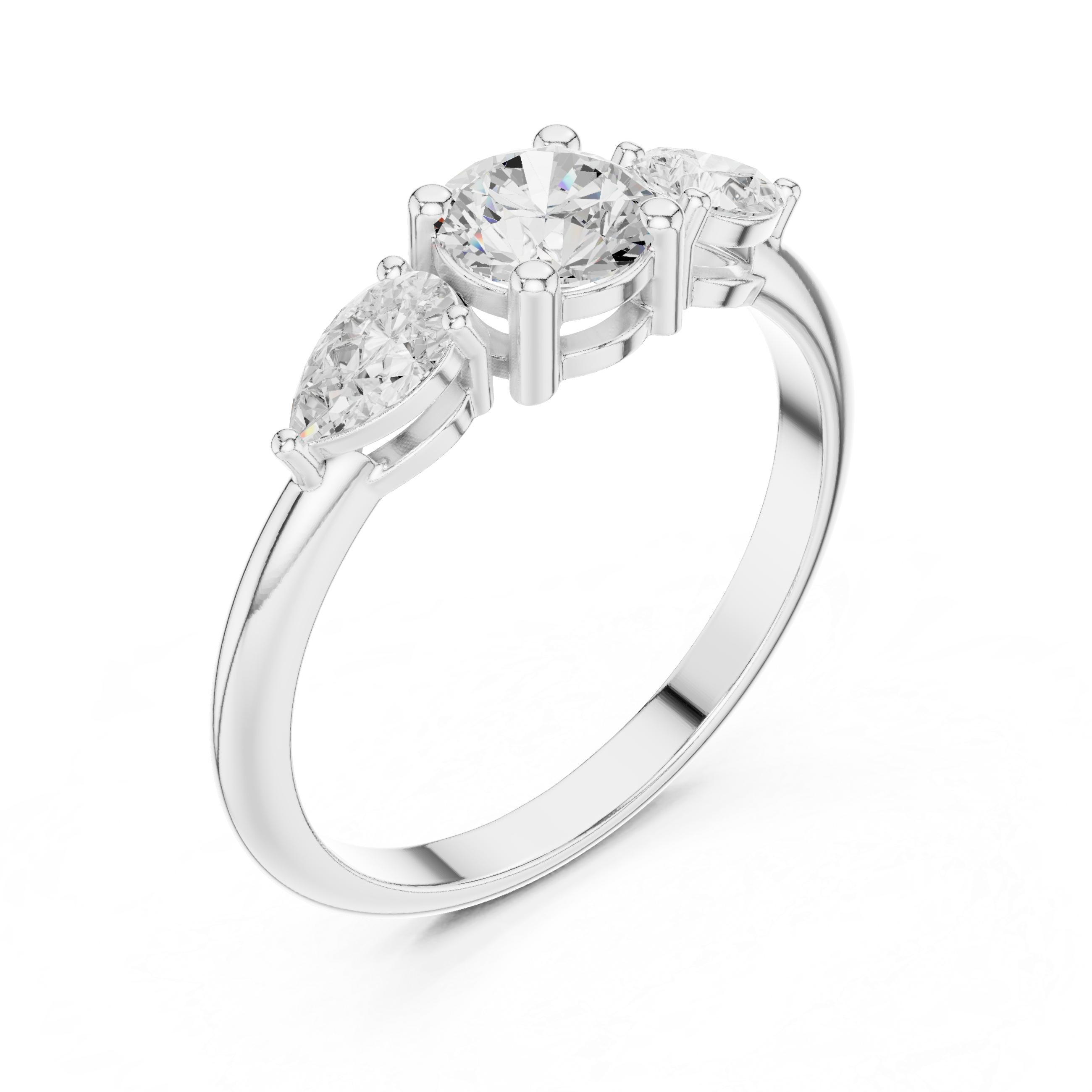 Classic Round & Pear Three-Stone Engagement Ring