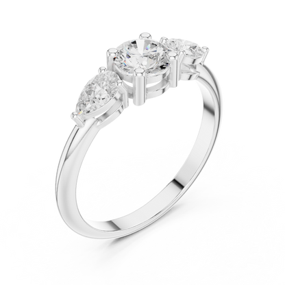 Classic Round & Pear Three-Stone Engagement Ring