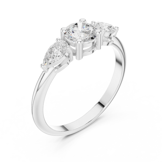 Classic Round & Pear Three-Stone Engagement Ring