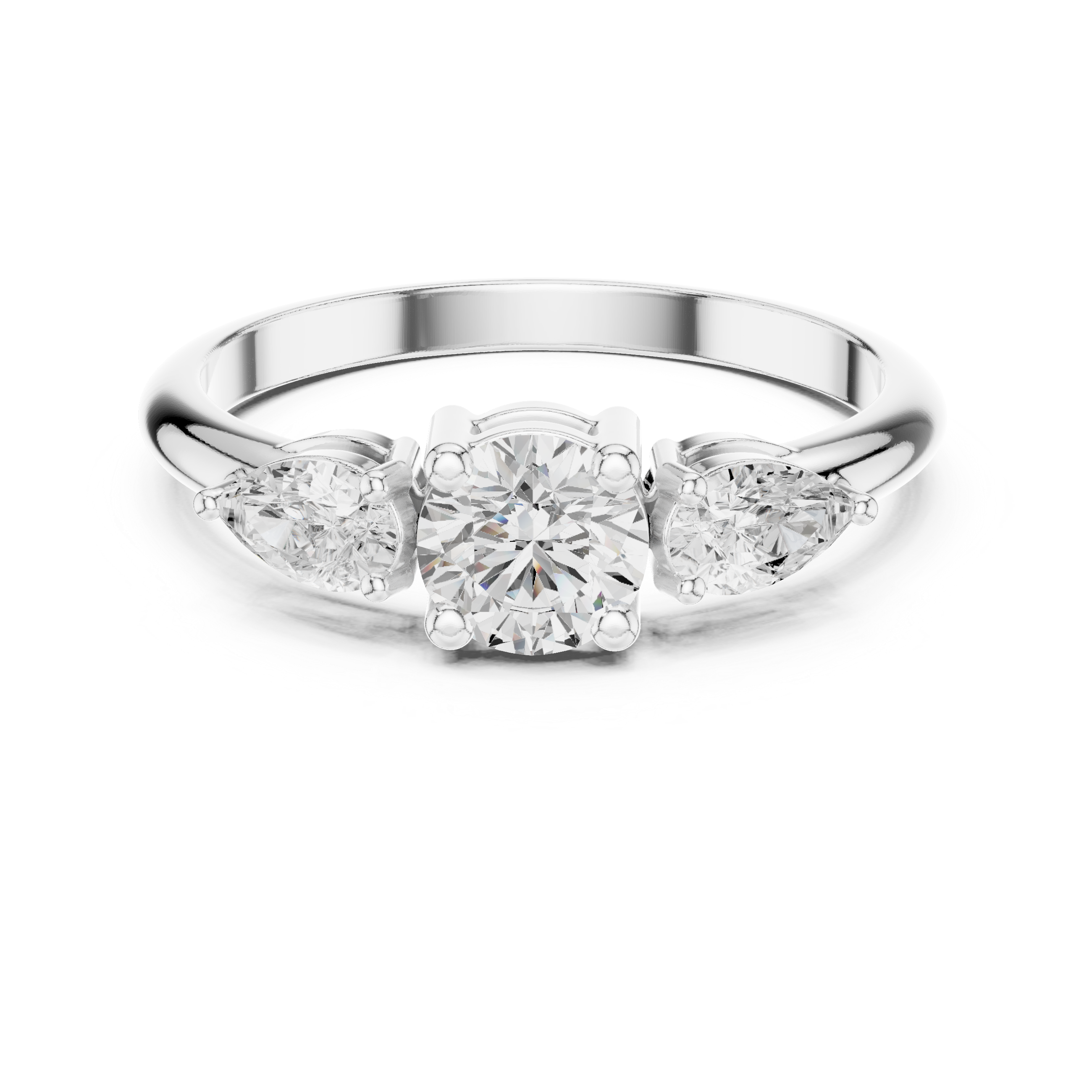 Classic Round & Pear Three-Stone Engagement Ring