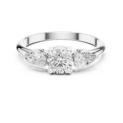 Classic Round & Pear Three-Stone Engagement Ring