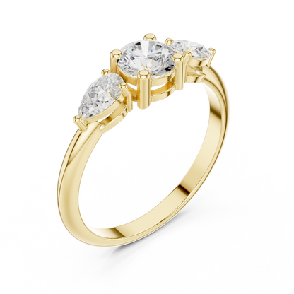 Classic Round & Pear Three-Stone Engagement Ring