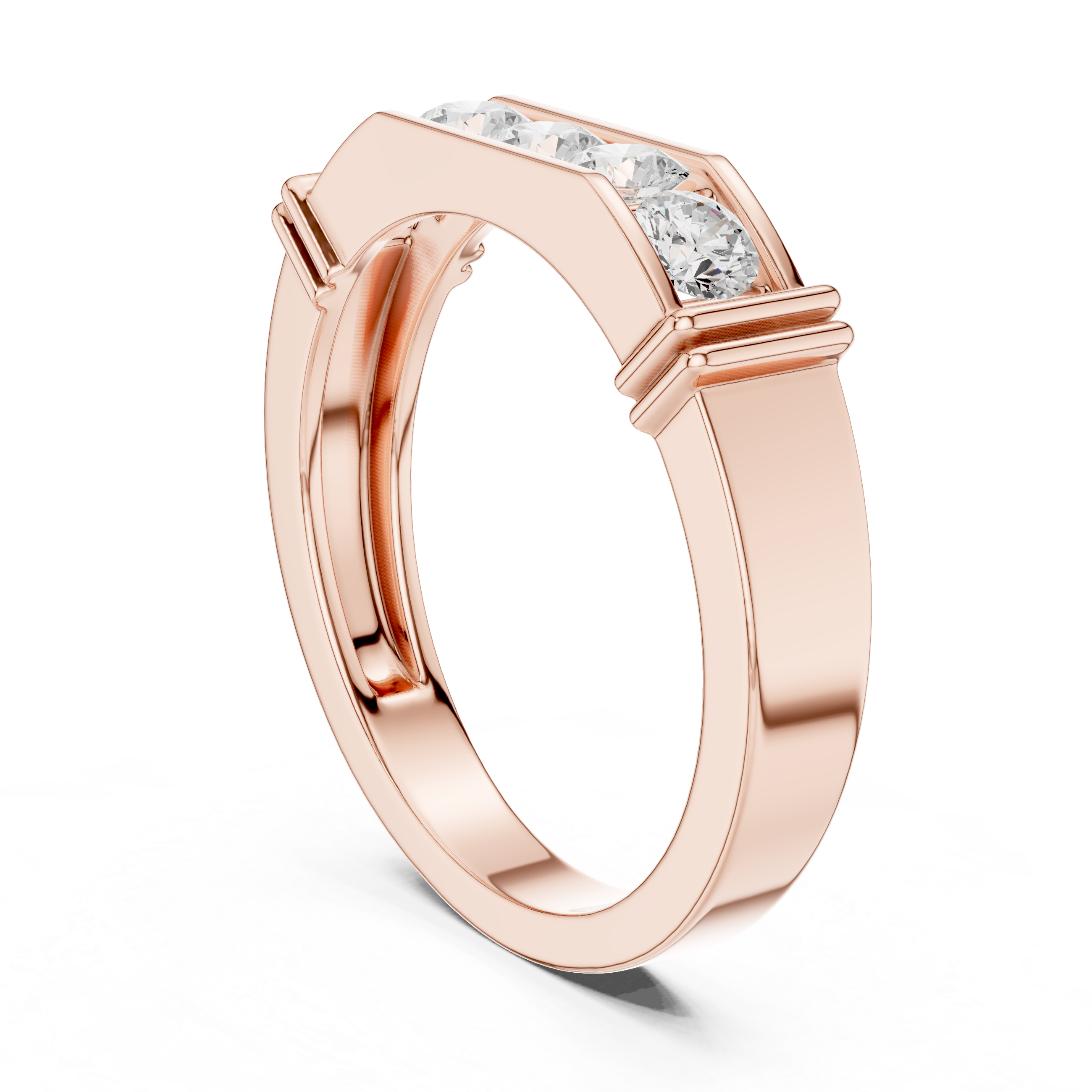 Round Cut Diamond Five-Stone Channel Band