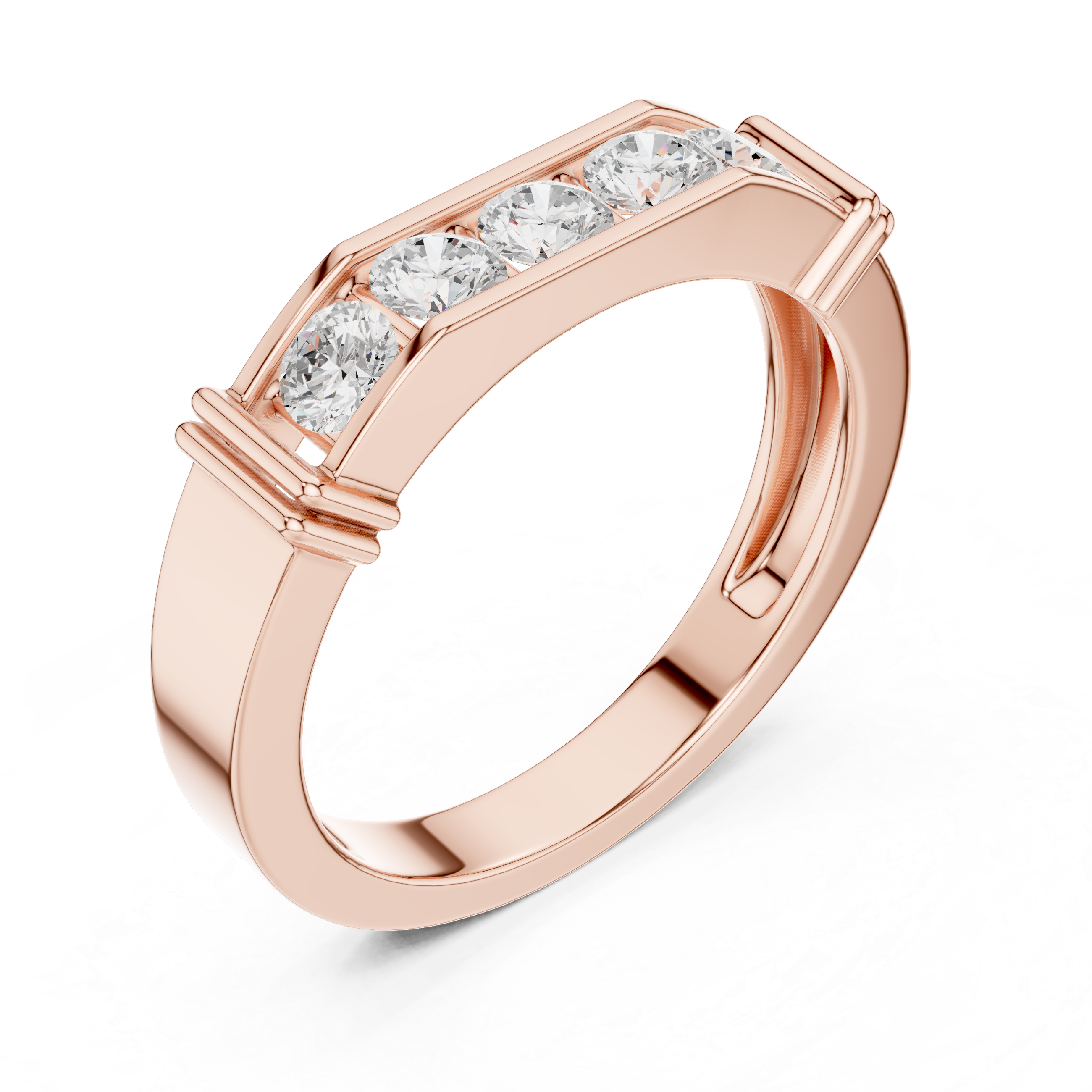 Round Cut Diamond Five-Stone Channel Band