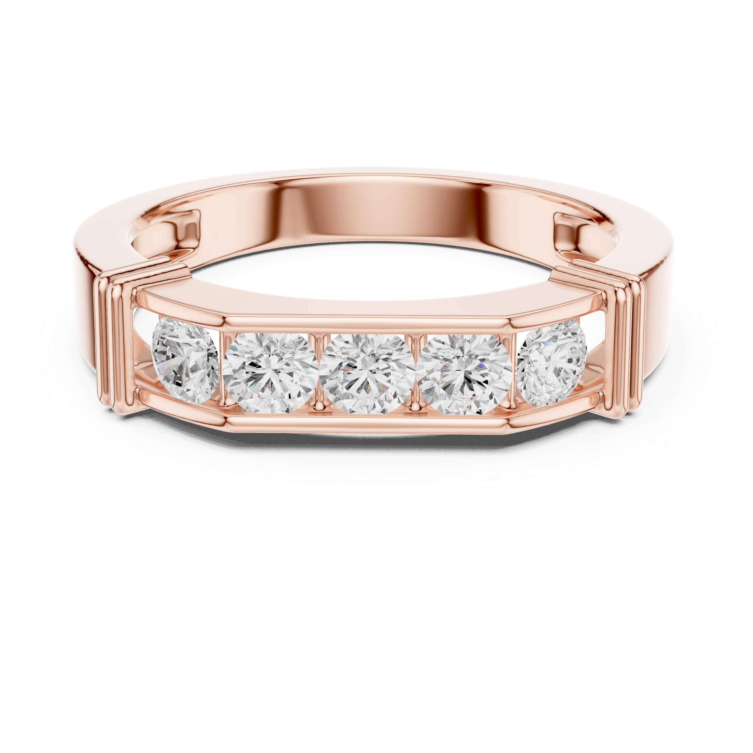 Round Cut Diamond Five-Stone Channel Band