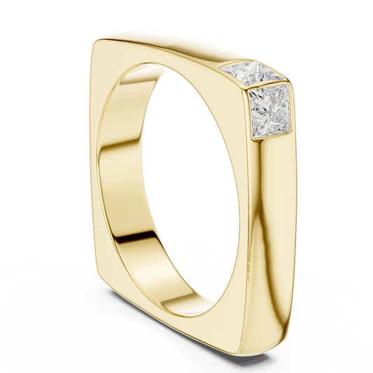 Men's Princess Cut Corner Flush-Set Geometric Band