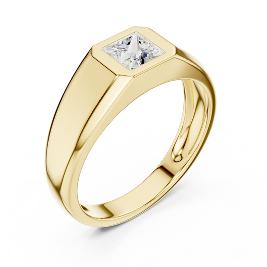 Men's Princess Cut Bezel-Set Geometric Signet Band