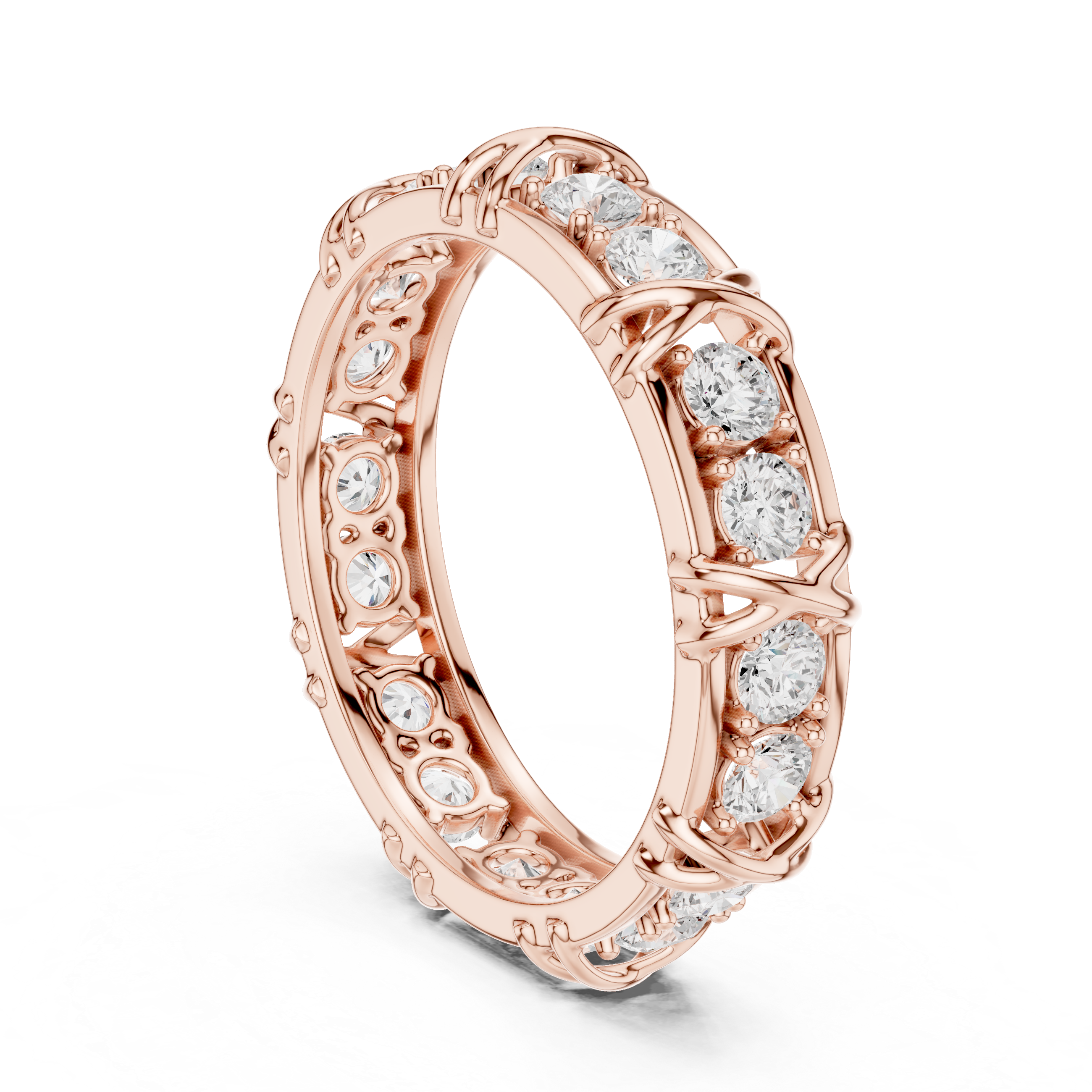 Round Cut Diamond Cross-Prong Eternity Band