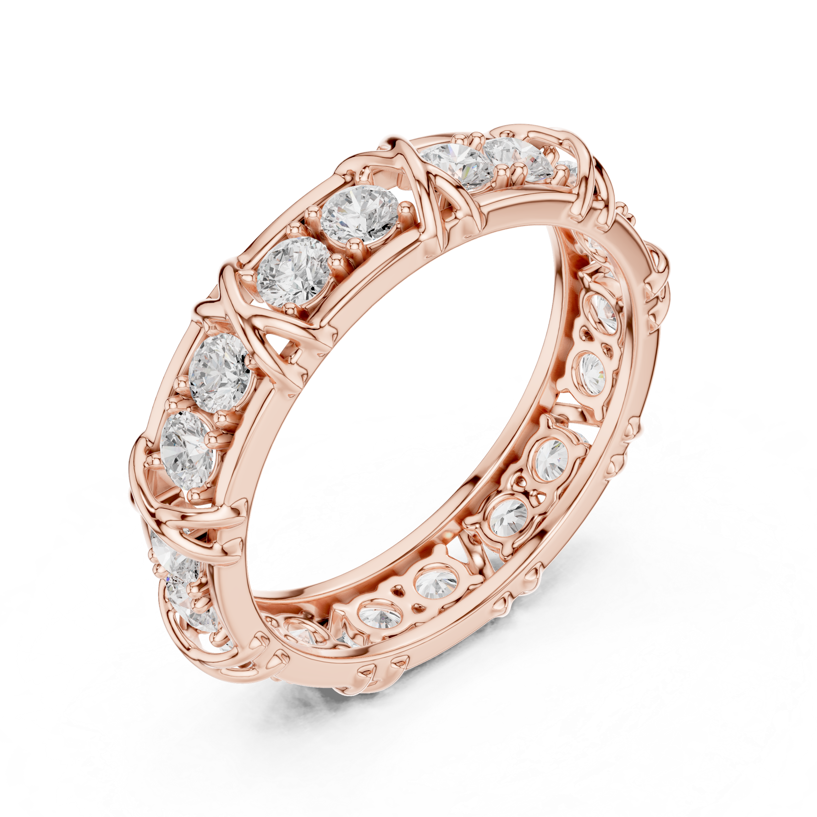 Round Cut Diamond Cross-Prong Eternity Band