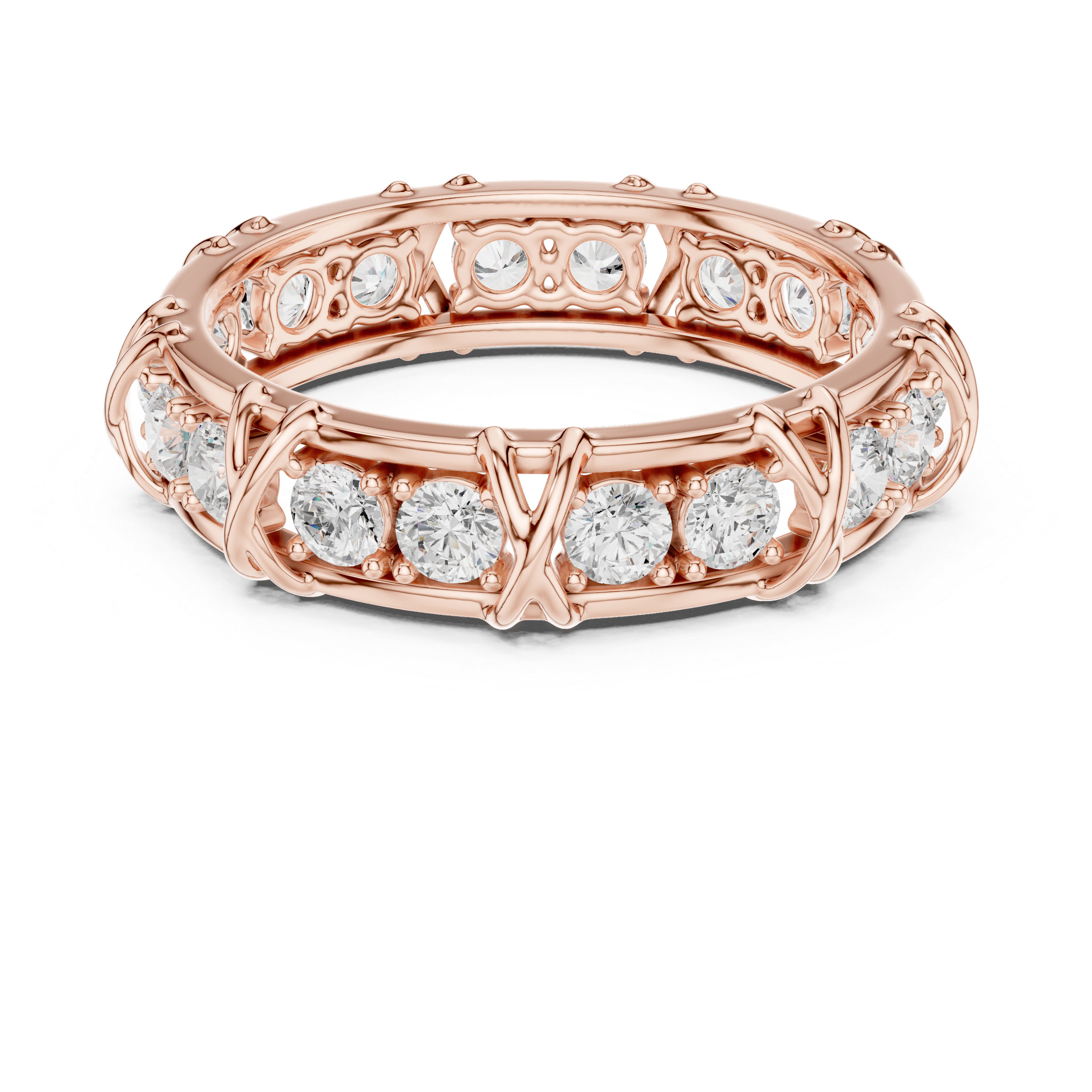 Round Cut Diamond Cross-Prong Eternity Band