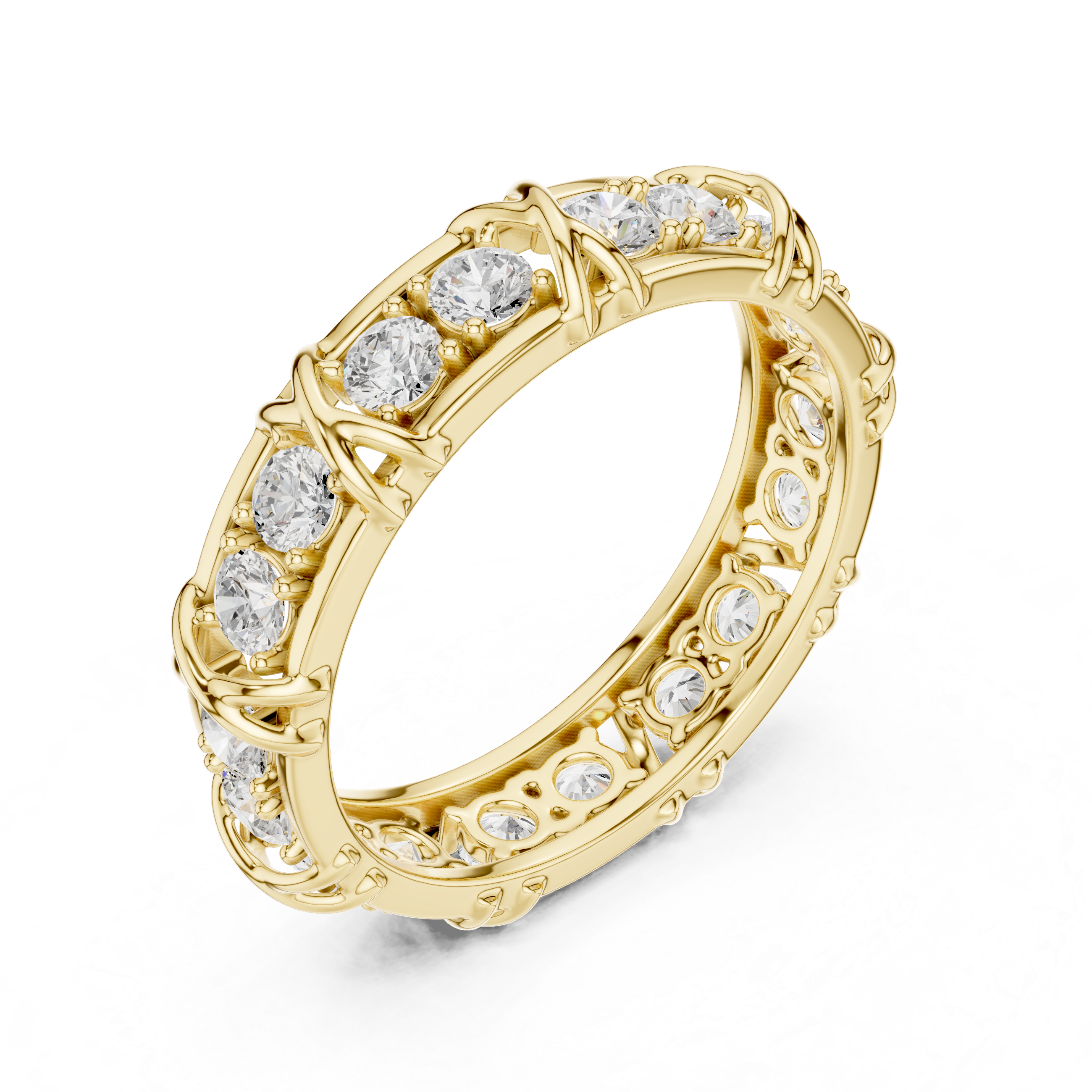 Round Cut Diamond Cross-Prong Eternity Band