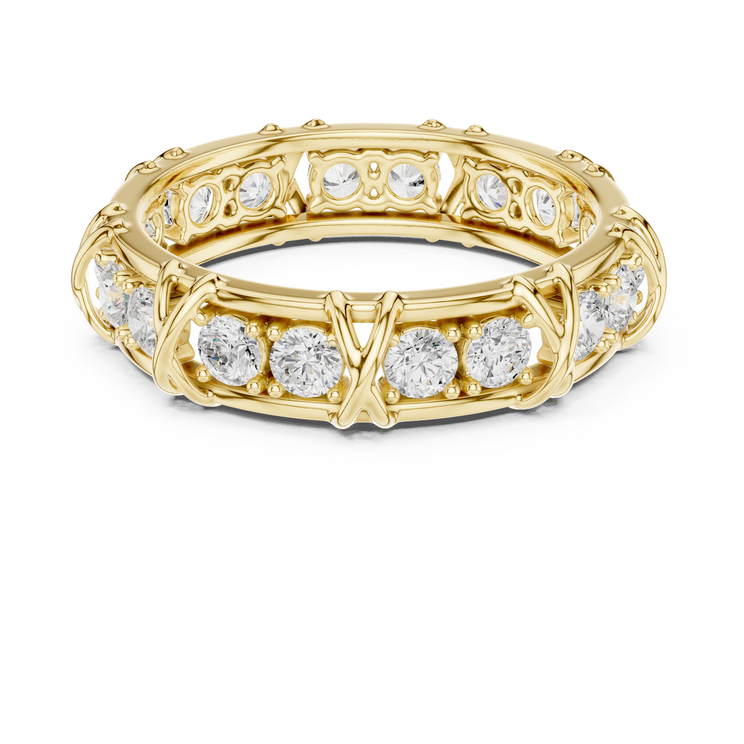 Round Cut Diamond Cross-Prong Eternity Band