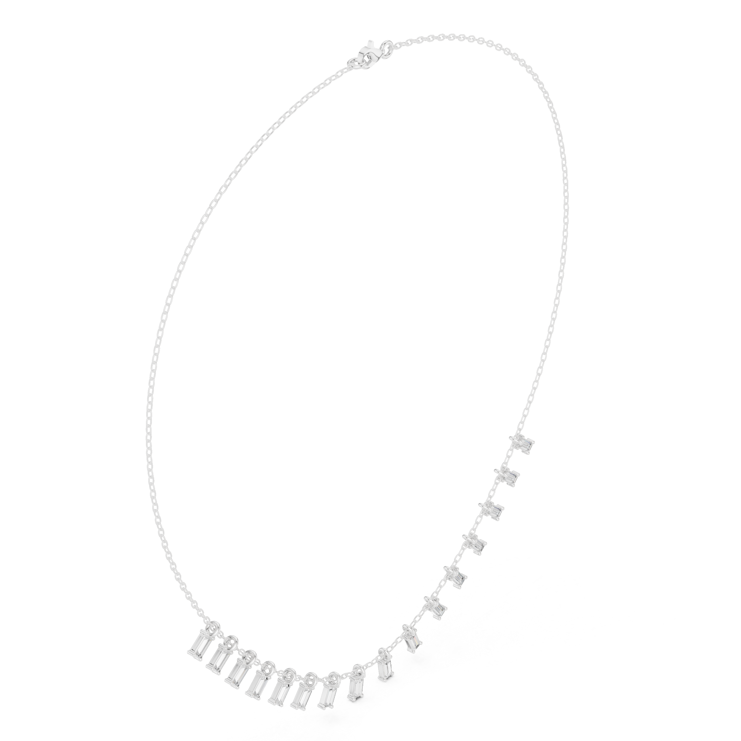 Cascading Baguette Diamond Fringe Necklace