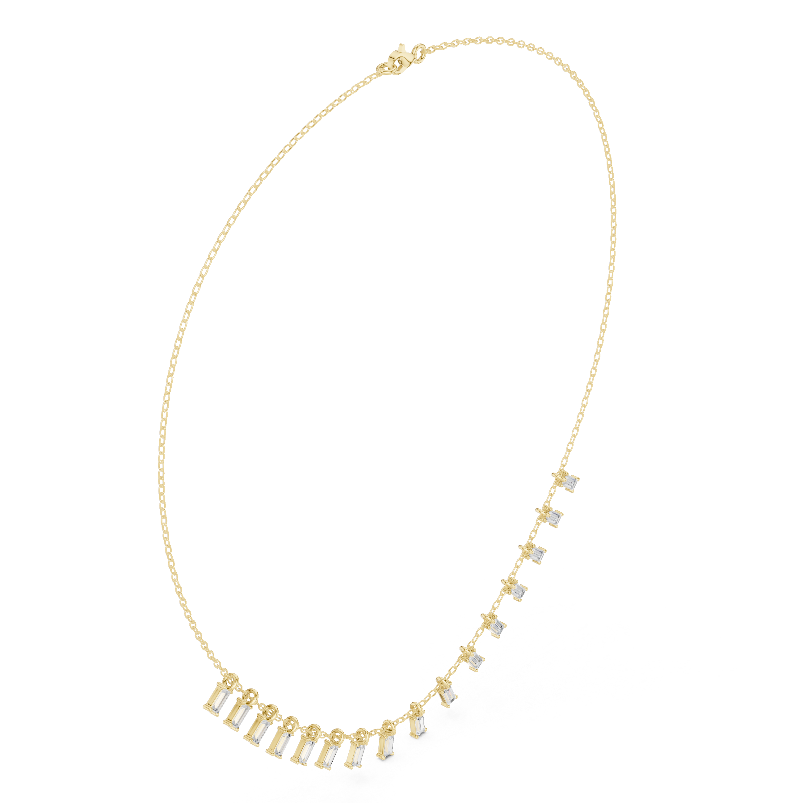 Cascading Baguette Diamond Fringe Necklace
