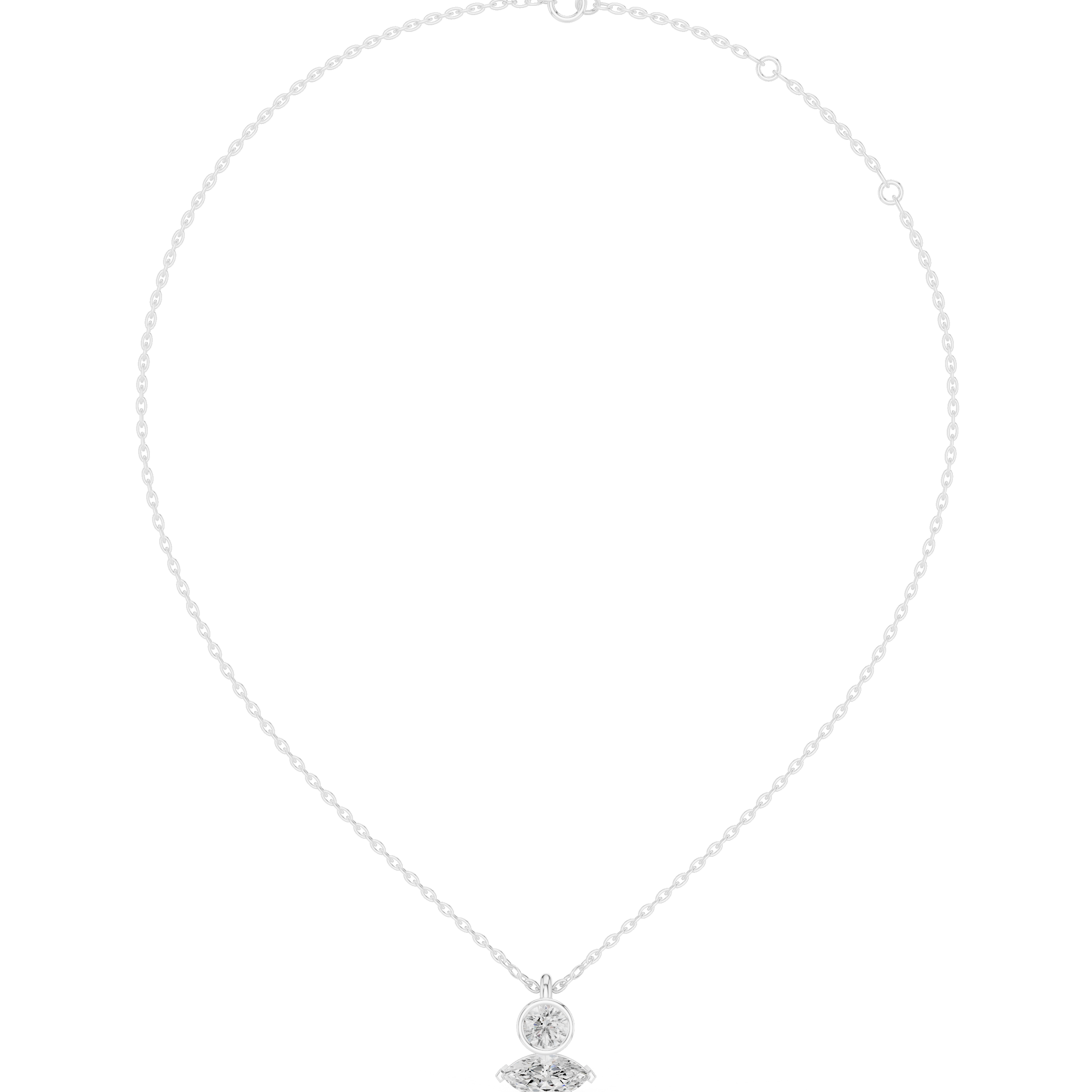 Bezel Round & Marquise Dual Stone Fixed Pendant
