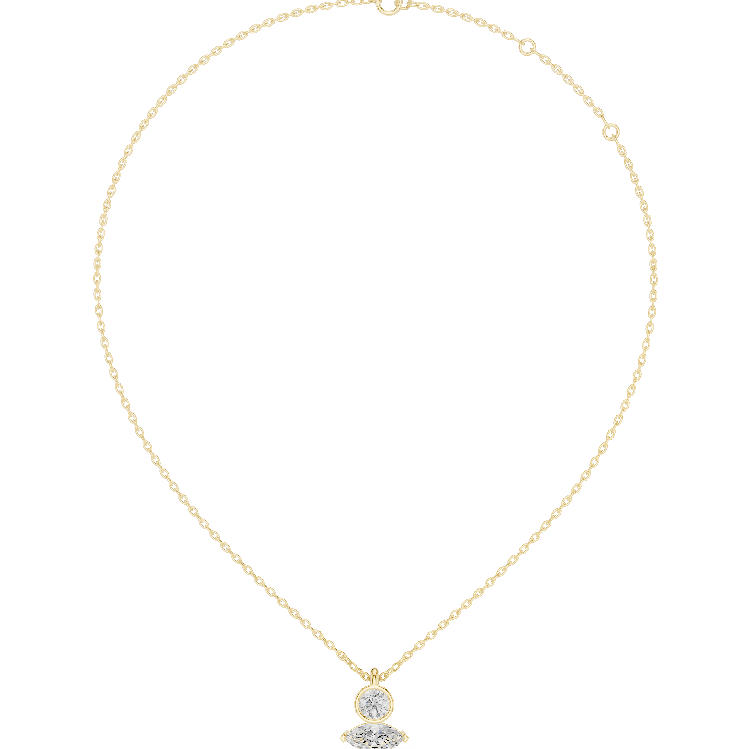 Bezel Round & Marquise Dual Stone Fixed Pendant