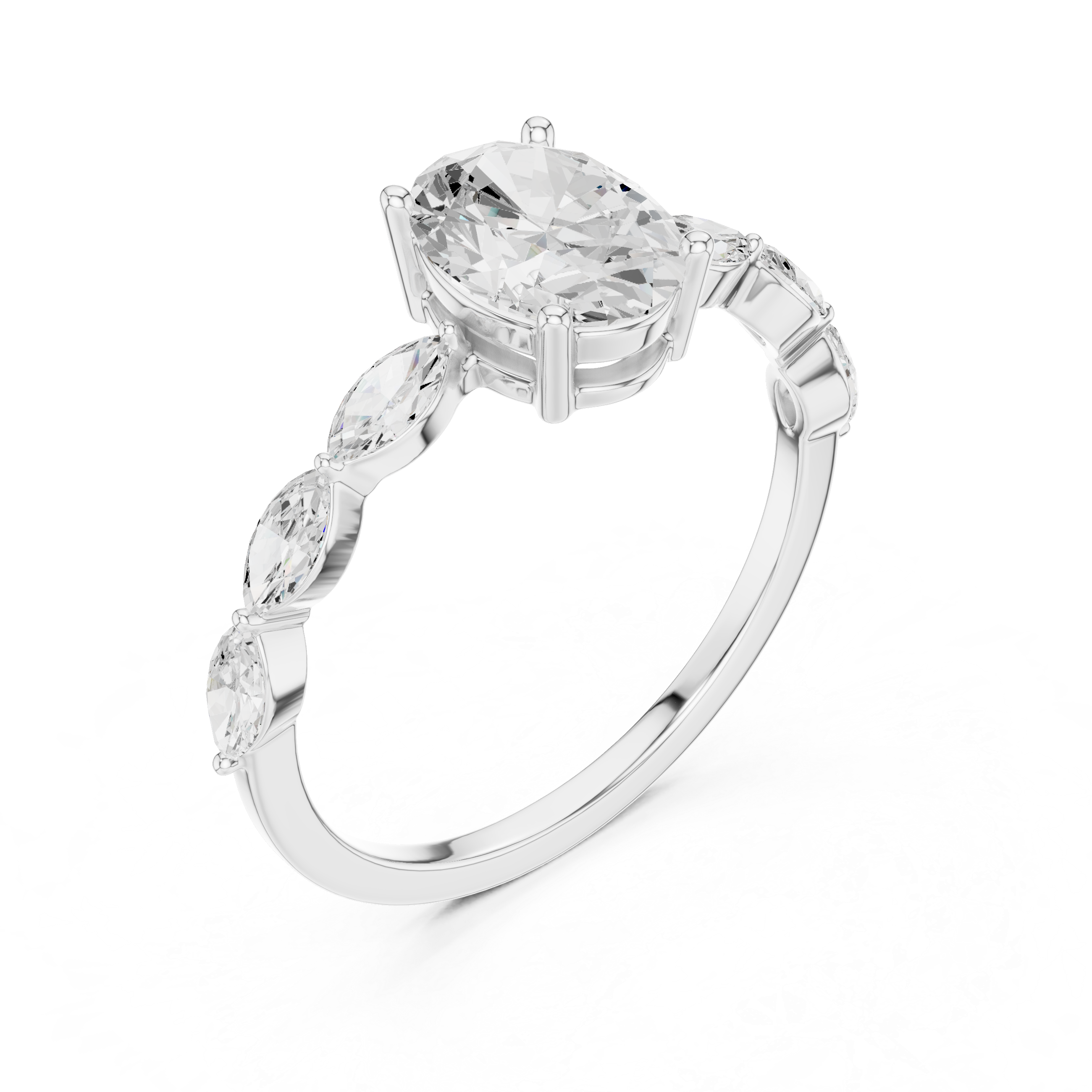 Oval Cut Engagement Ring with Marquise Diamond Band