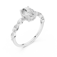 Oval Cut Engagement Ring with Marquise Diamond Band